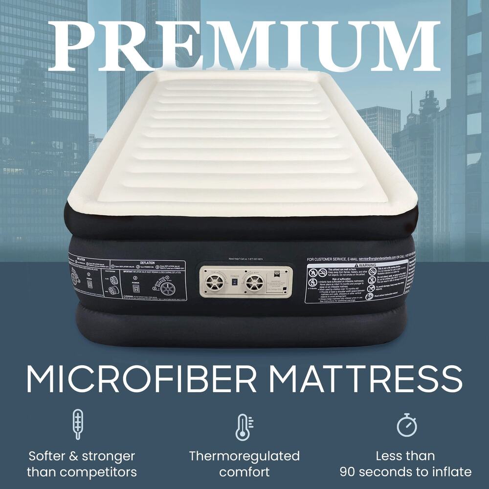 NWT Englander Twin Air Mattress Double High 300LB Luxury Camping Pump Black